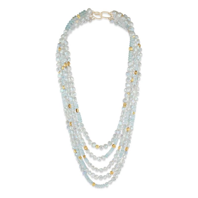 Keshi Pearl & Aquamarine Necklace | 5 strands - 22" > 28"