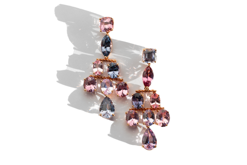 Multi Color Spinel and 18k Rose Gold Earrings