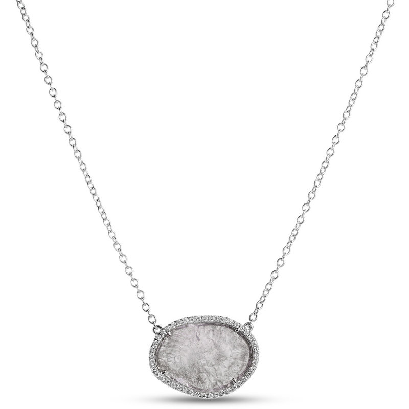 White Diamond Slice Pendant - 18"