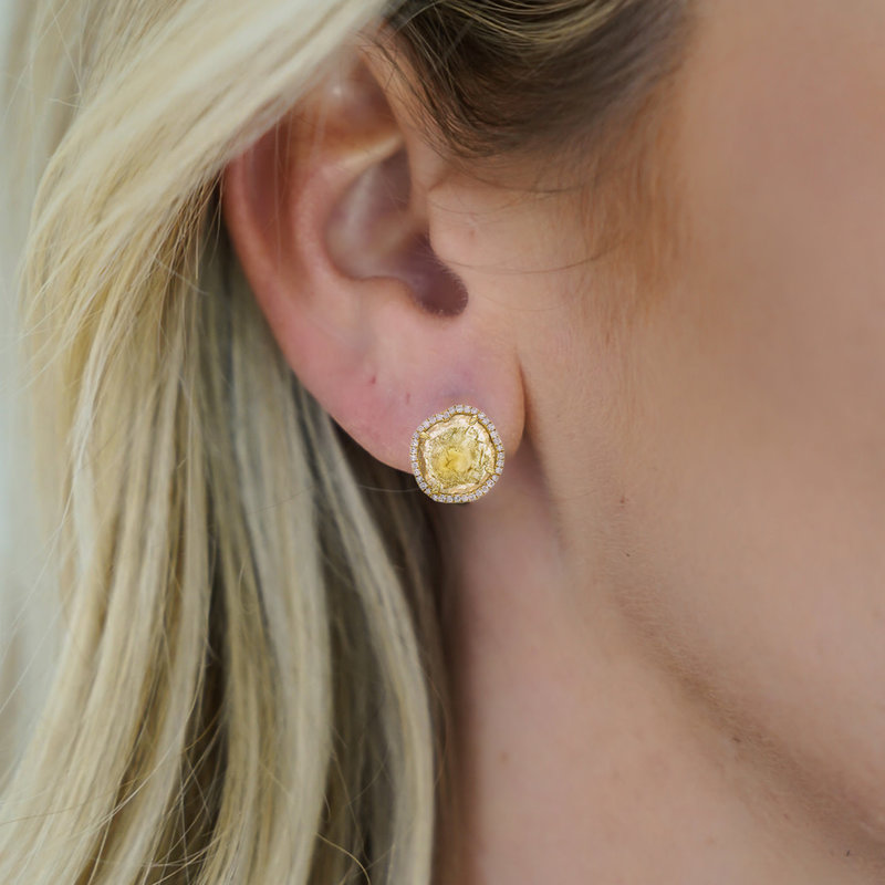 Diamond Slice Yellow Gold Stud Earring