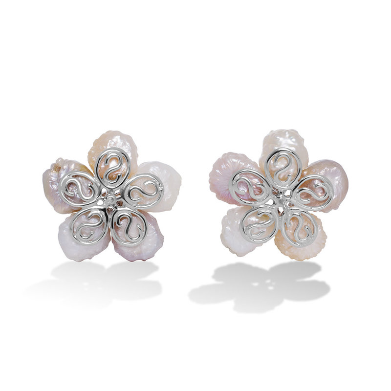 Rosebud Pearl, 18k Gold & Diamond Earrings
