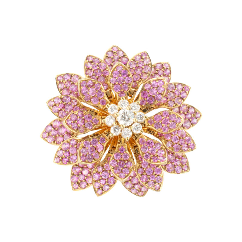 Moving Lotus Flower Ring with Pink Sapphires