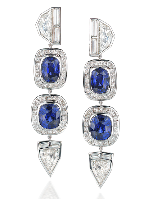 Fancy-Cut Diamond & Blue Sapphire Earrings