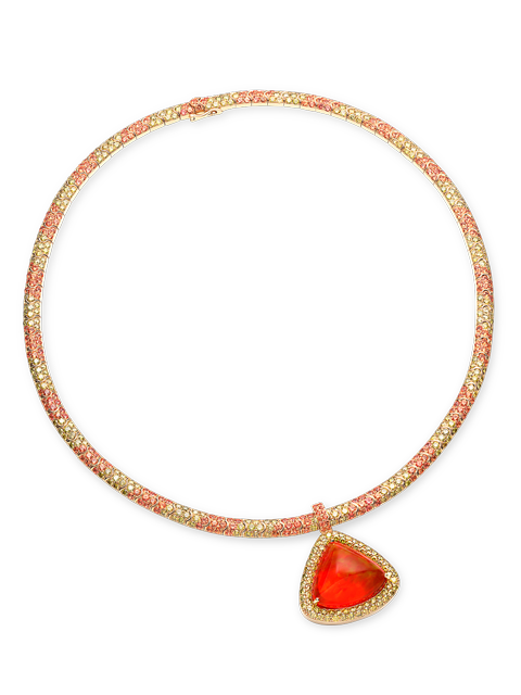 Fire Opal, Yellow Diamond, Orange Sapphire Collar Necklace