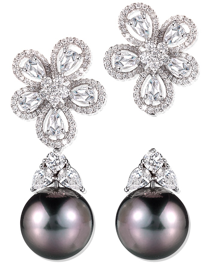 Tahitian Pearl and Diamond Earrings