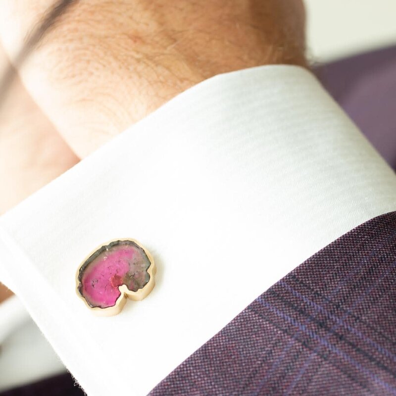 Watermelon Tourmaline Slice Cufflinks