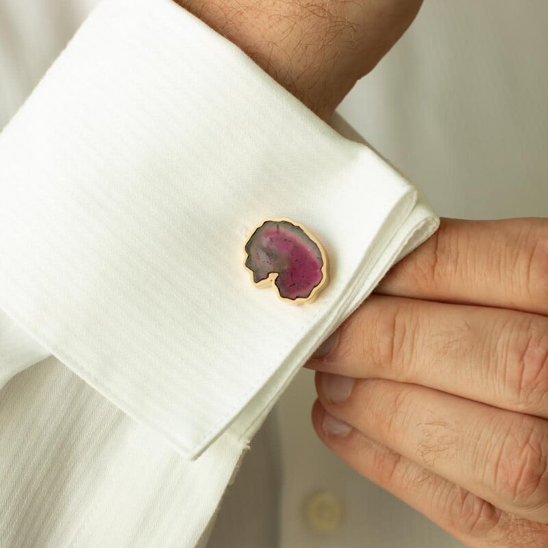 Watermelon Tourmaline Slice Cufflinks