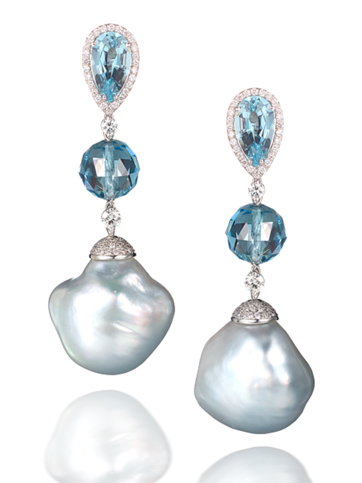 Baroque pearl and aquamarine earrings