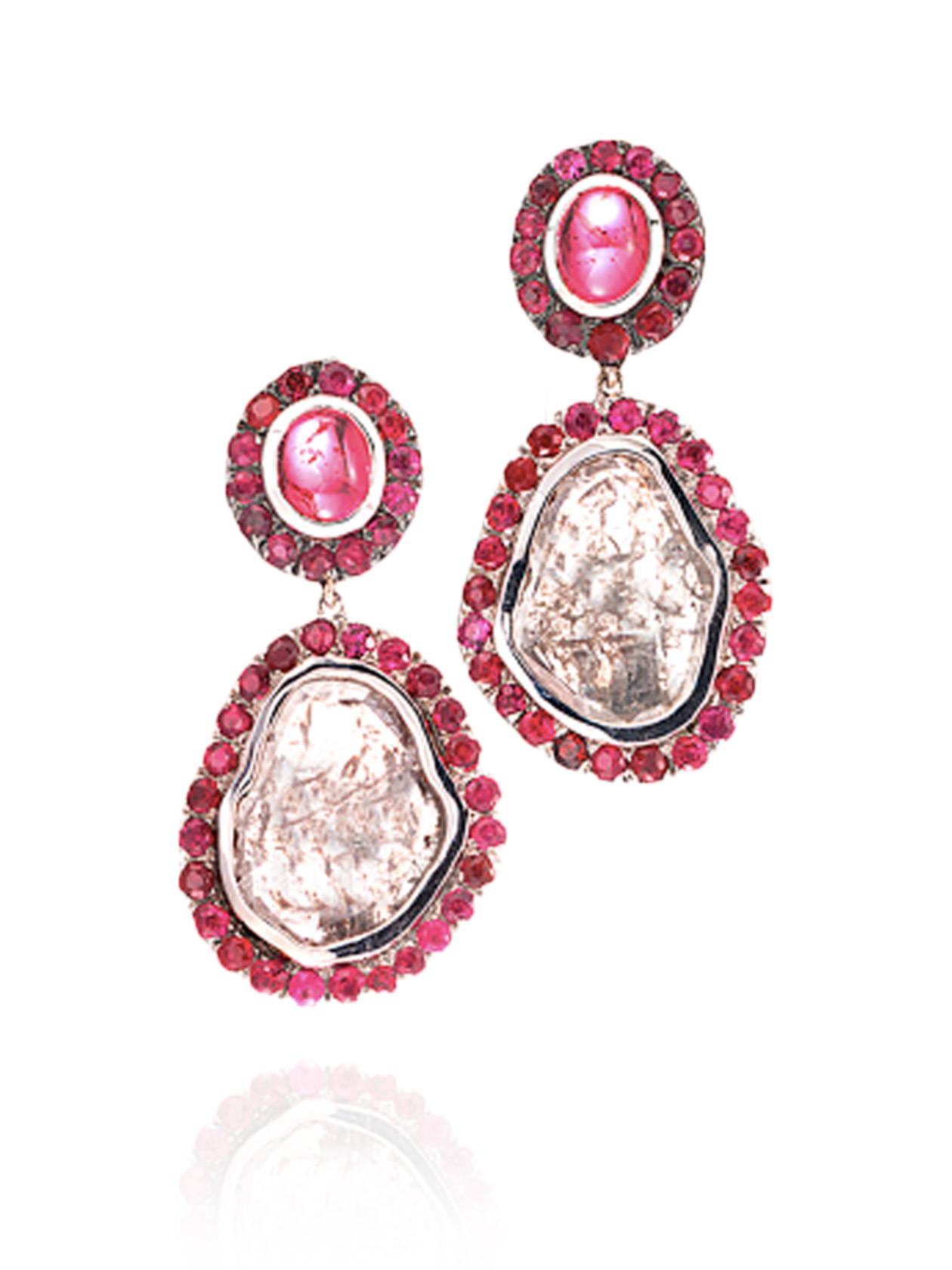 Diamond Slice, Spinel, and Ruby Earrings