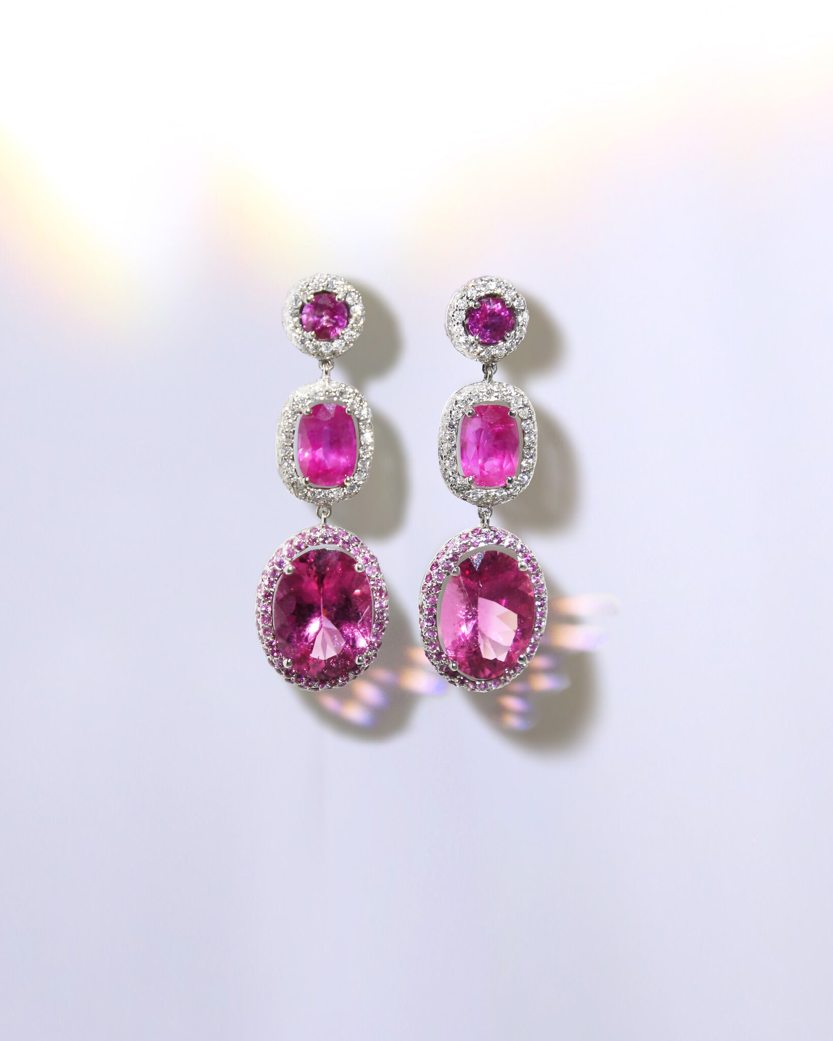 Ruby, Sapphire, and Rubellite Earrings