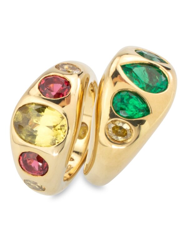 Yellow Sapphire, Red Spinel & Diamond Gypsy Ring