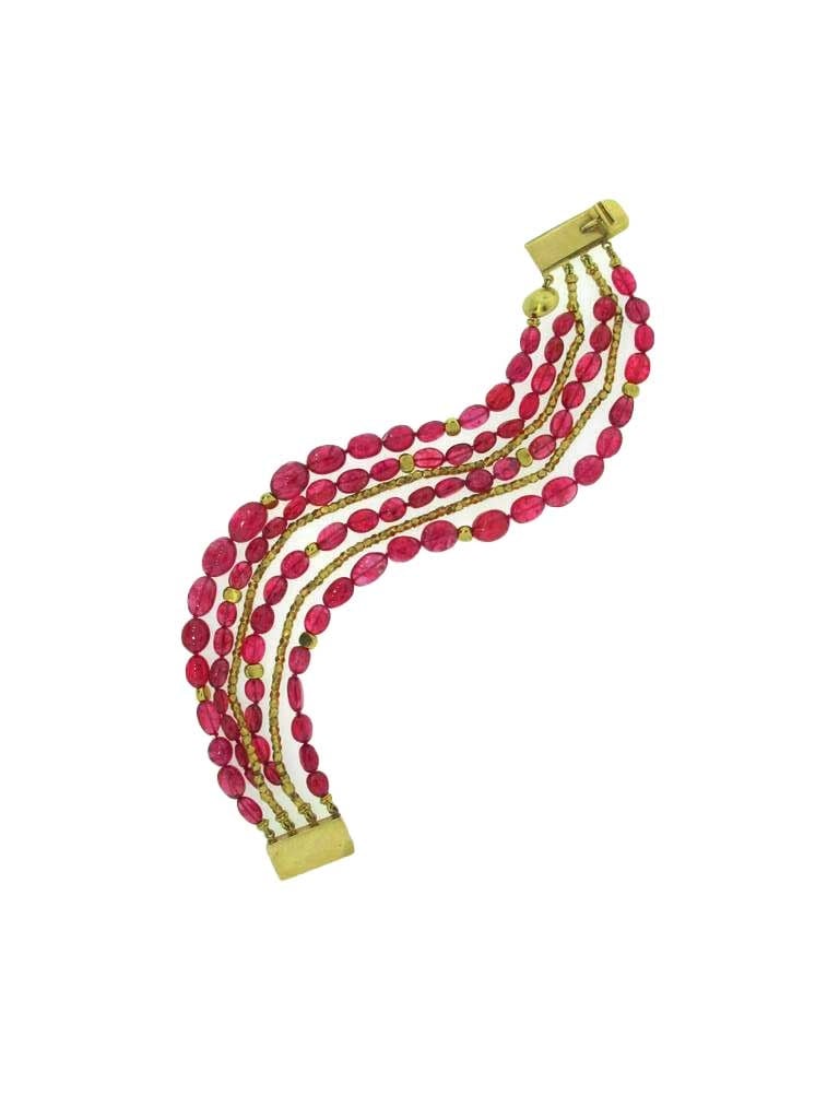 Six Strand Spinel and Gold Bracelet