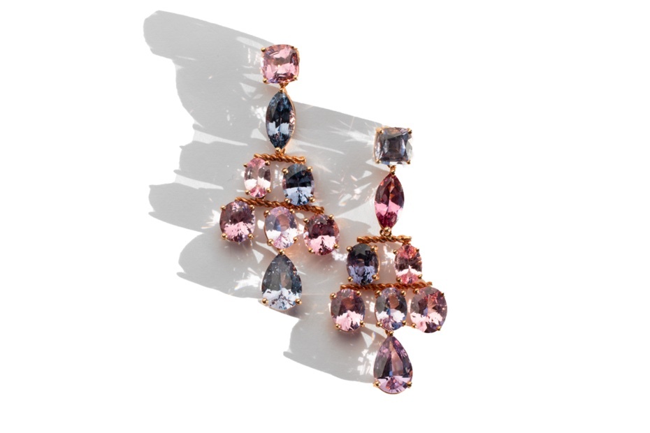 Multi Color Spinel and 18K Rose Gold Earrings