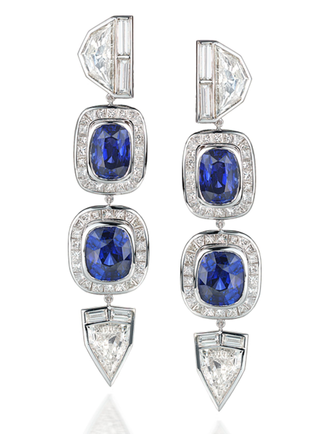 fancy-cut diamond and blue sapphire earrings