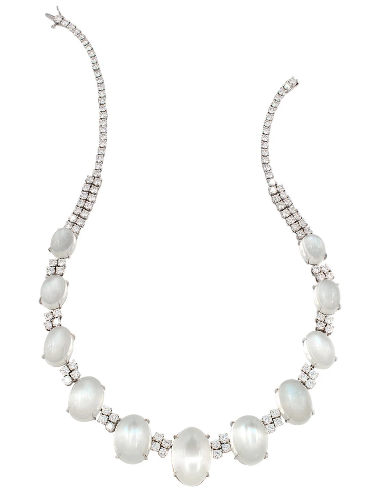 Silver Moonstone and Diamond Necklace