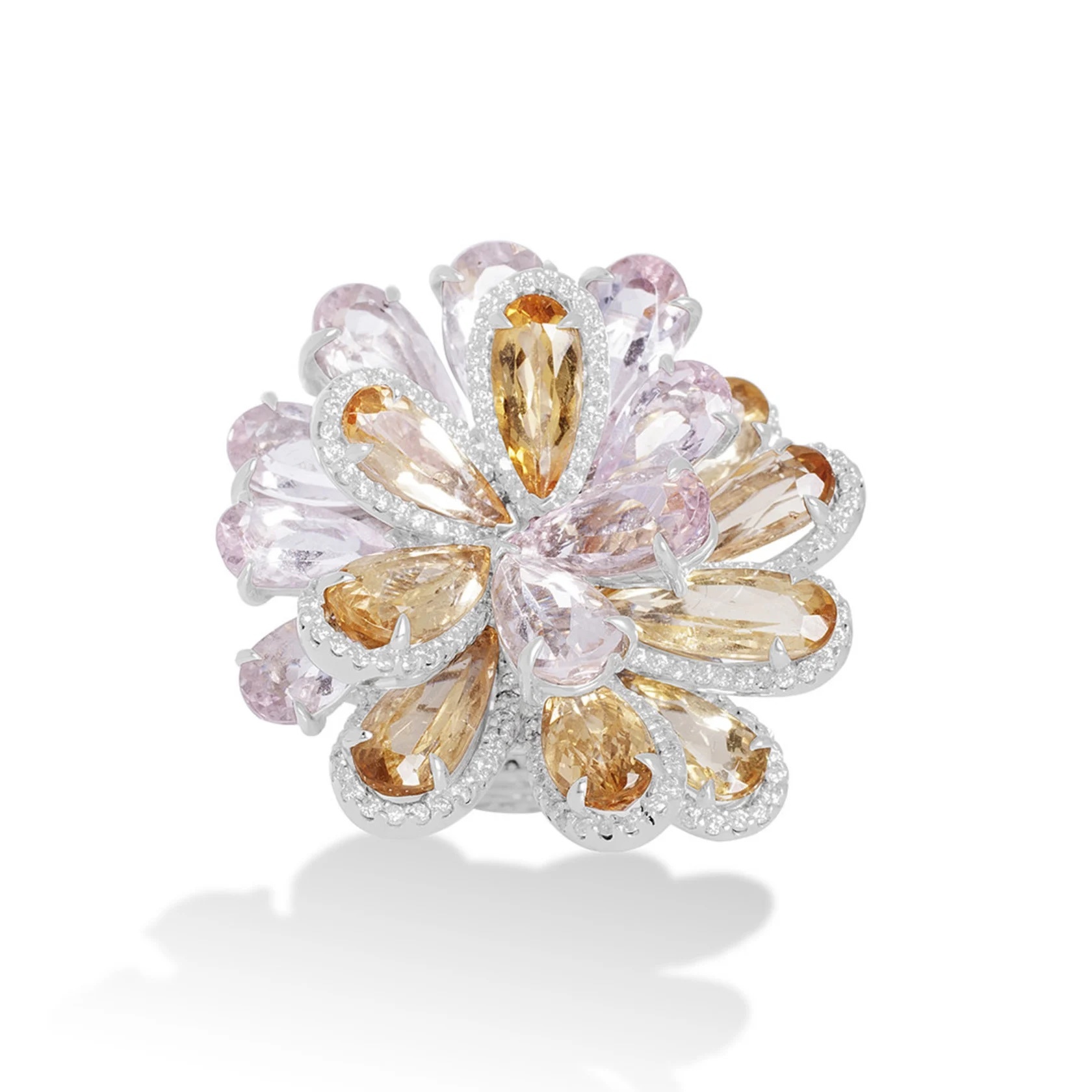 Morganite and Imperial Topaz Flower Ring