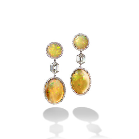 Fire Opal & Diamond Earrings