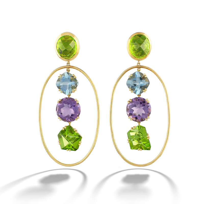 Peridot, Aquamarine & Amethyst Earrings