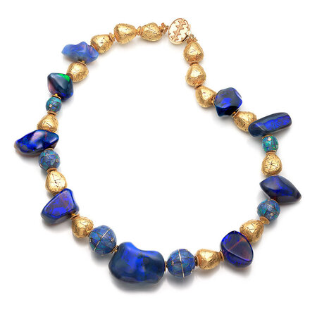 Black Opal Nugget & Gold Necklace - 18"