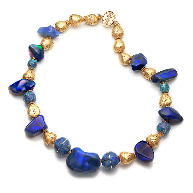 Black Opal Nugget & Gold Necklace - 18"