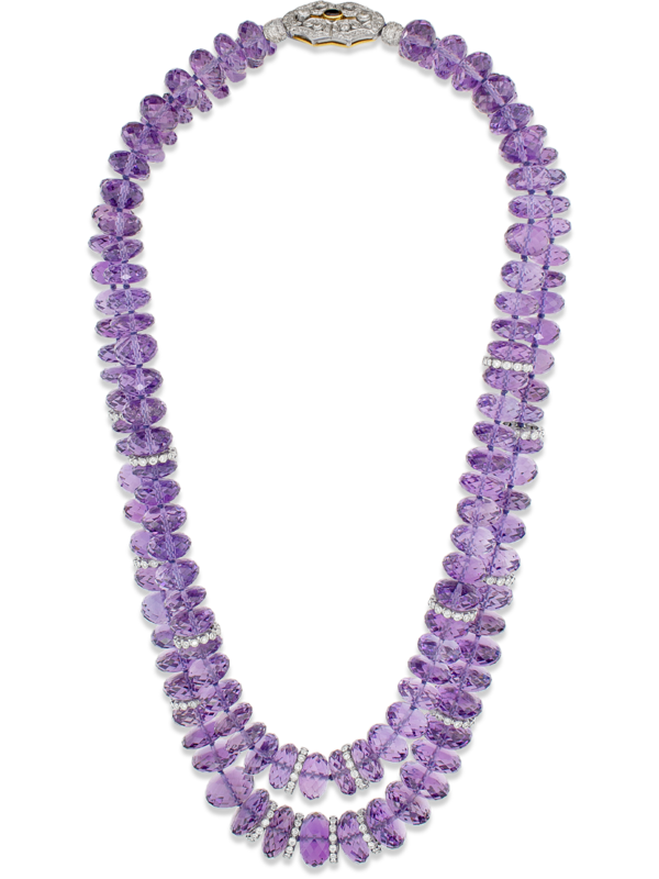 Amethyst & Diamond Necklace, 2 Strands Nested - 18"