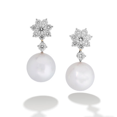 White Pearl & Diamond Earrings