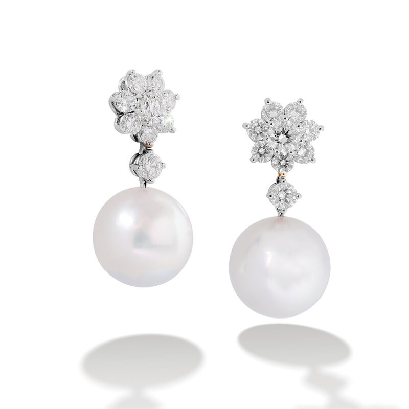 White Pearl & Diamond Earrings