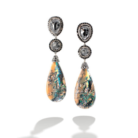Boulder Opal and Black Diamond Earrings