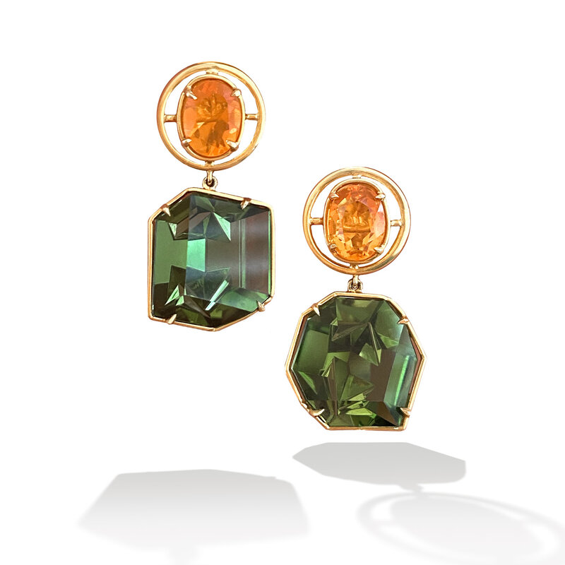 Fire Opal & Green Tourmaline Earrings