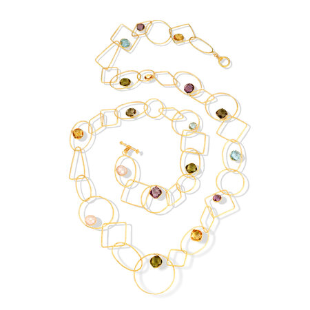 18k Gold & Multi-Color Gem Link Necklace