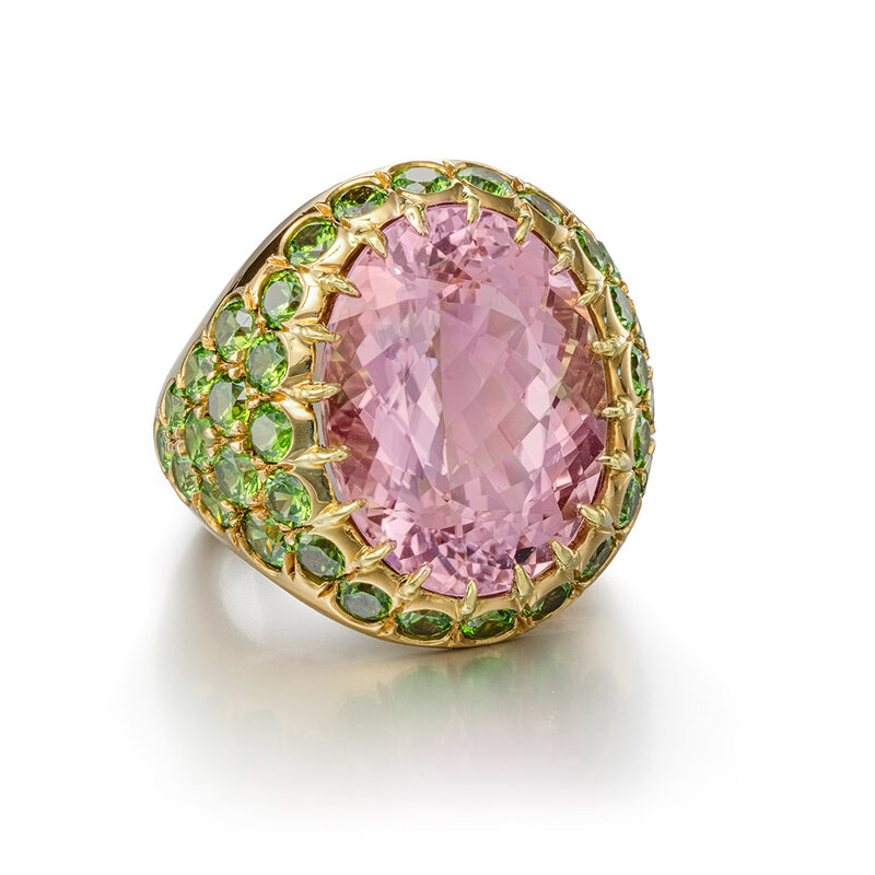 Pink Tourmaline & Demantoid Garnet Ring