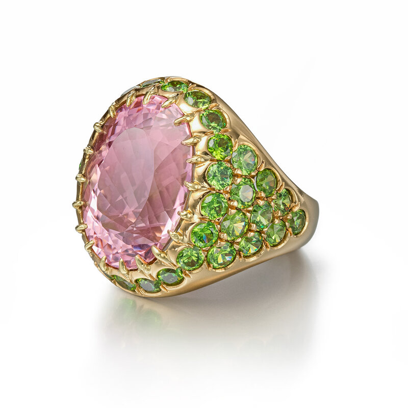 Pink Tourmaline & Demantoid Garnet Ring