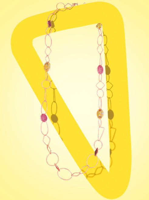 pink and yellow sapphire gold link necklace