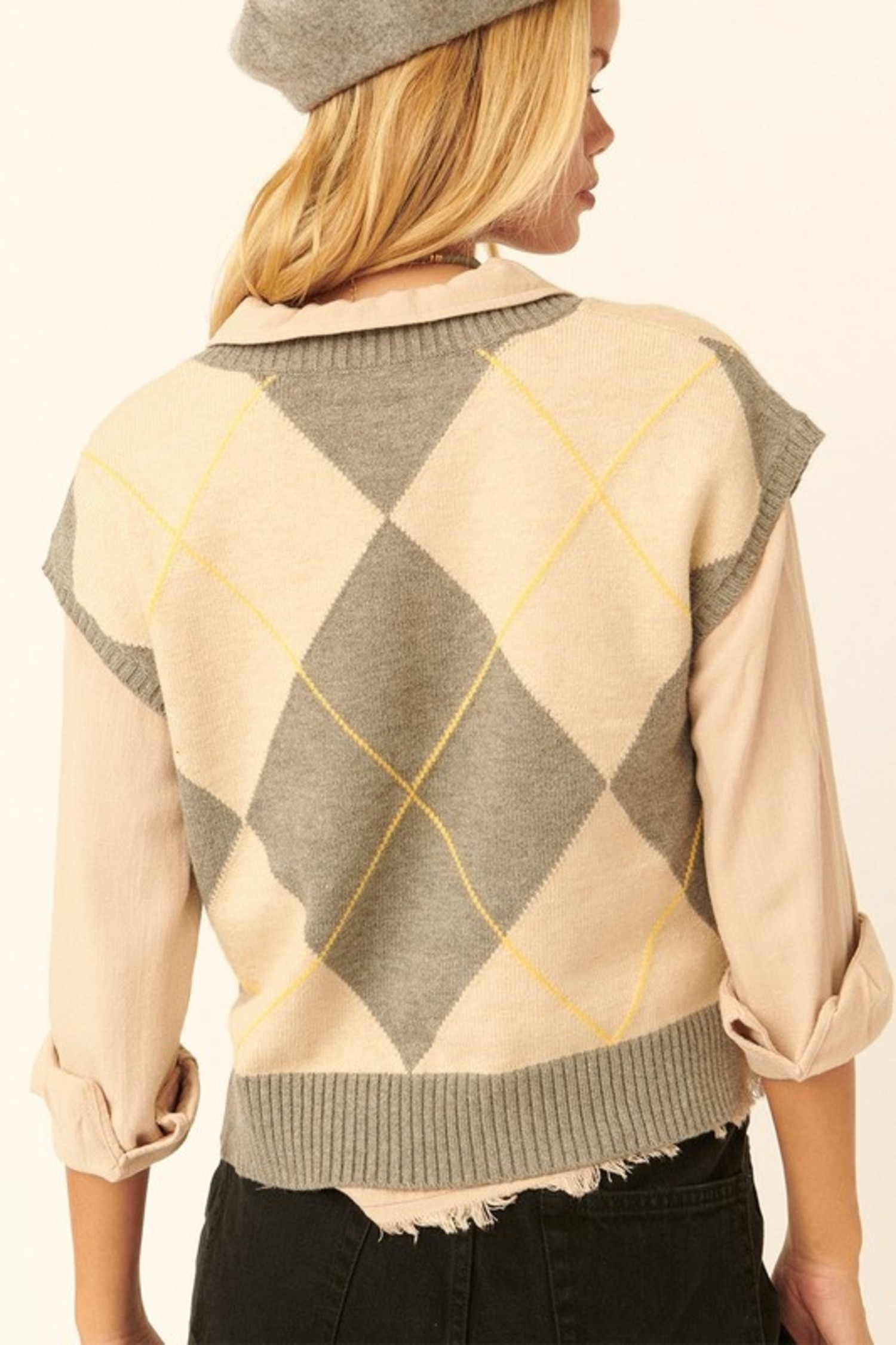 Knit Diamond Plaid Sweater Vest 