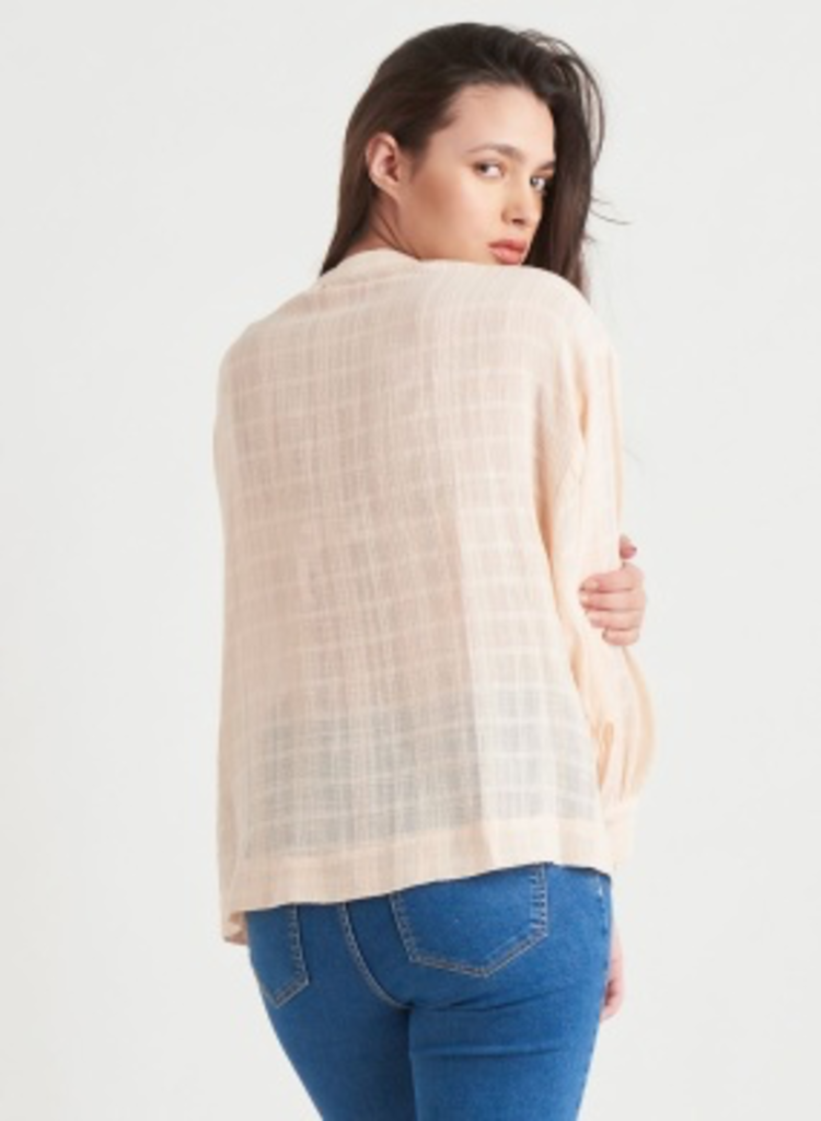 Black Tape Black Tape - Textured Henley Blouse in Cream Pink