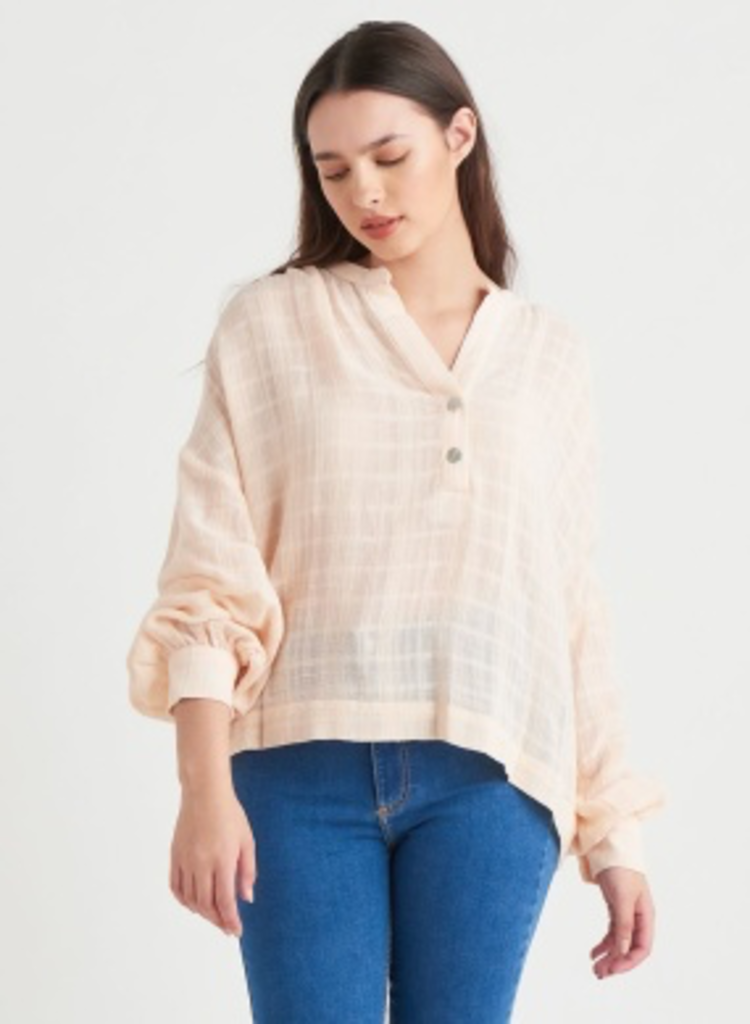 Black Tape Black Tape - Textured Henley Blouse in Cream Pink