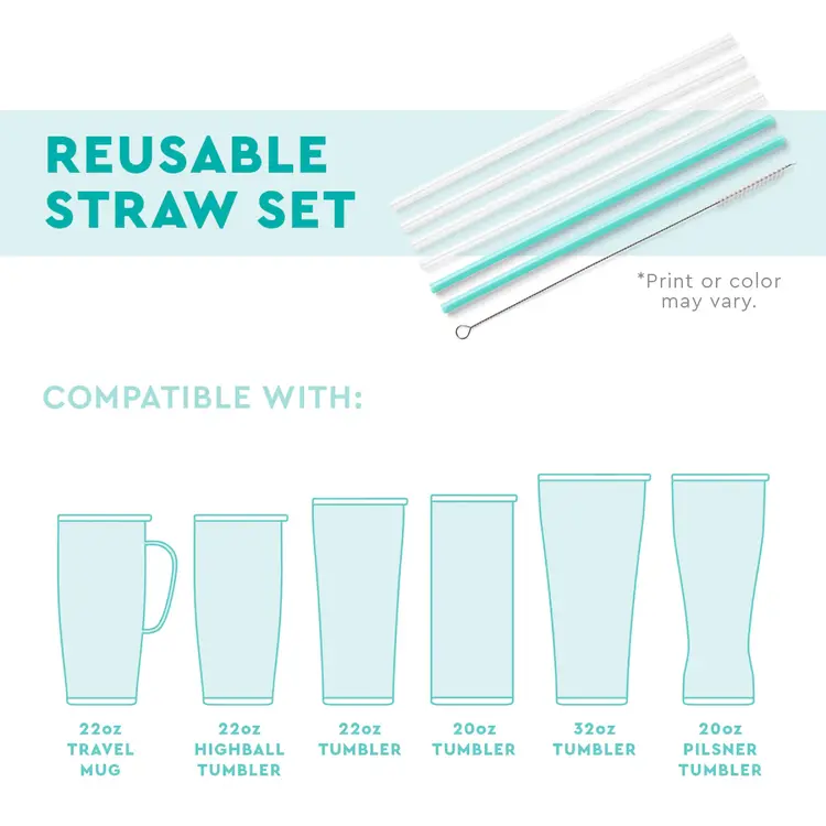 Swig Life Swig Life - Glitter Clear & Aqua Reusable Straw Set