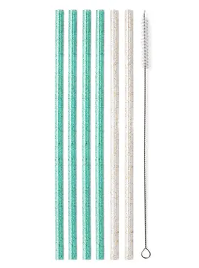 Swig Life Swig Life - Glitter Clear & Aqua Reusable Straw Set