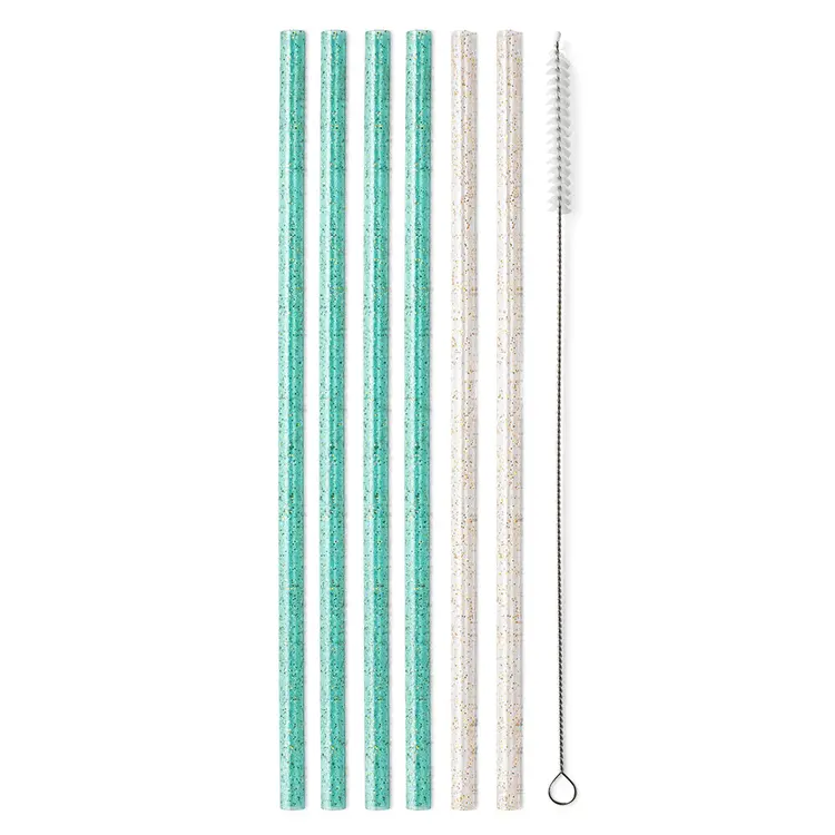 Swig Life Swig Life - Glitter Clear & Aqua Reusable Straw Set