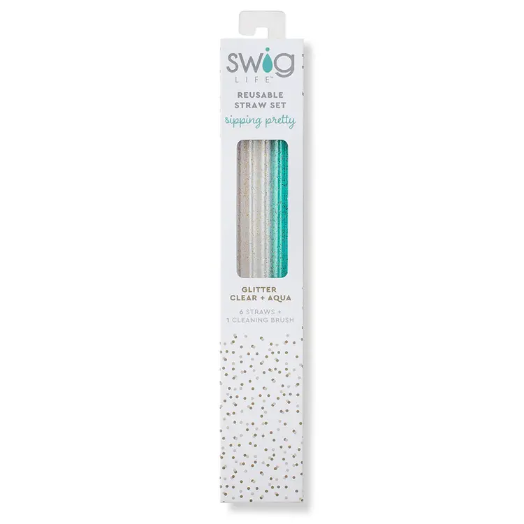 Swig Life Swig Life - Glitter Clear & Aqua Reusable Straw Set