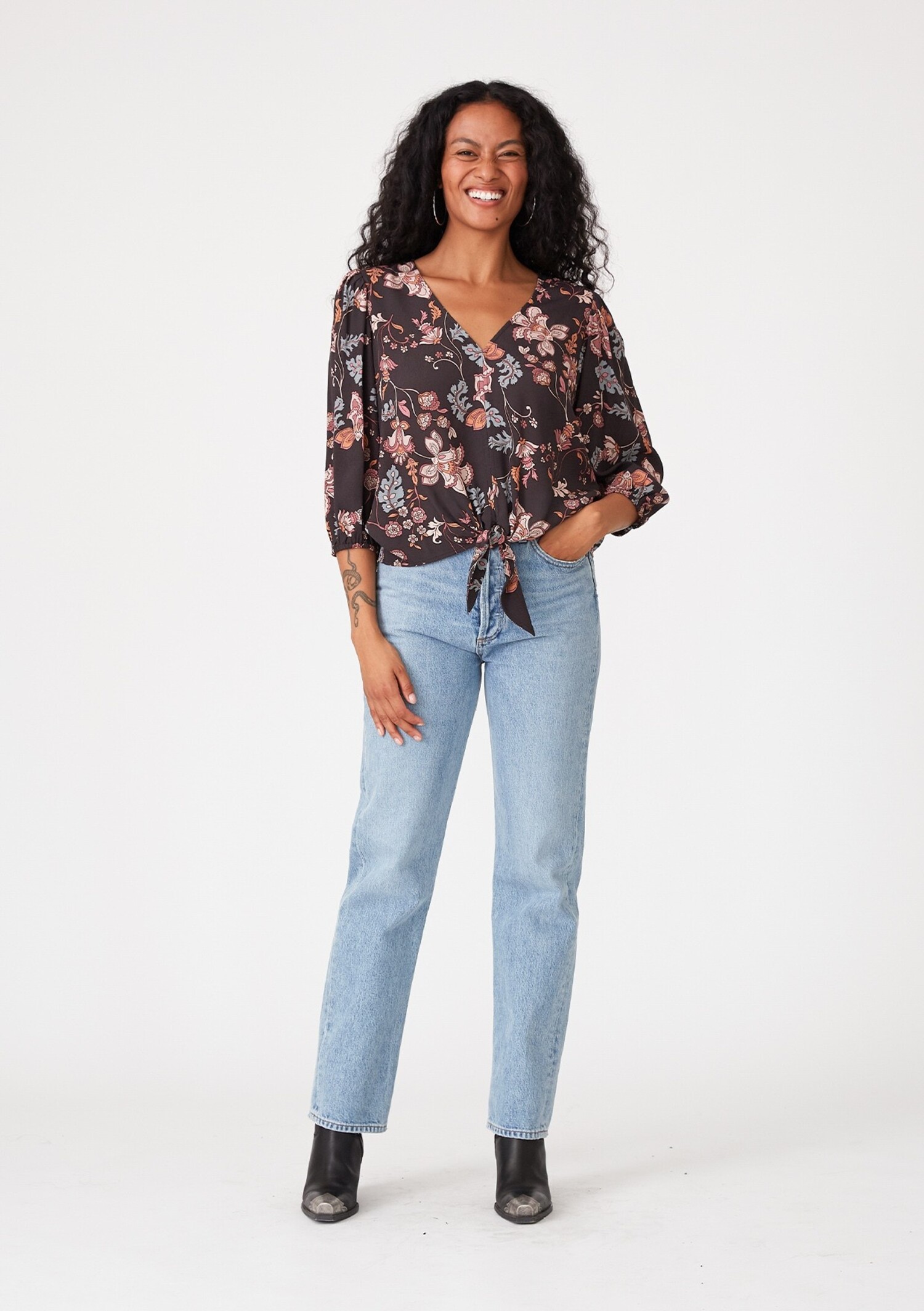 Lovestitch Floral Tie Front Blouse Quintessential