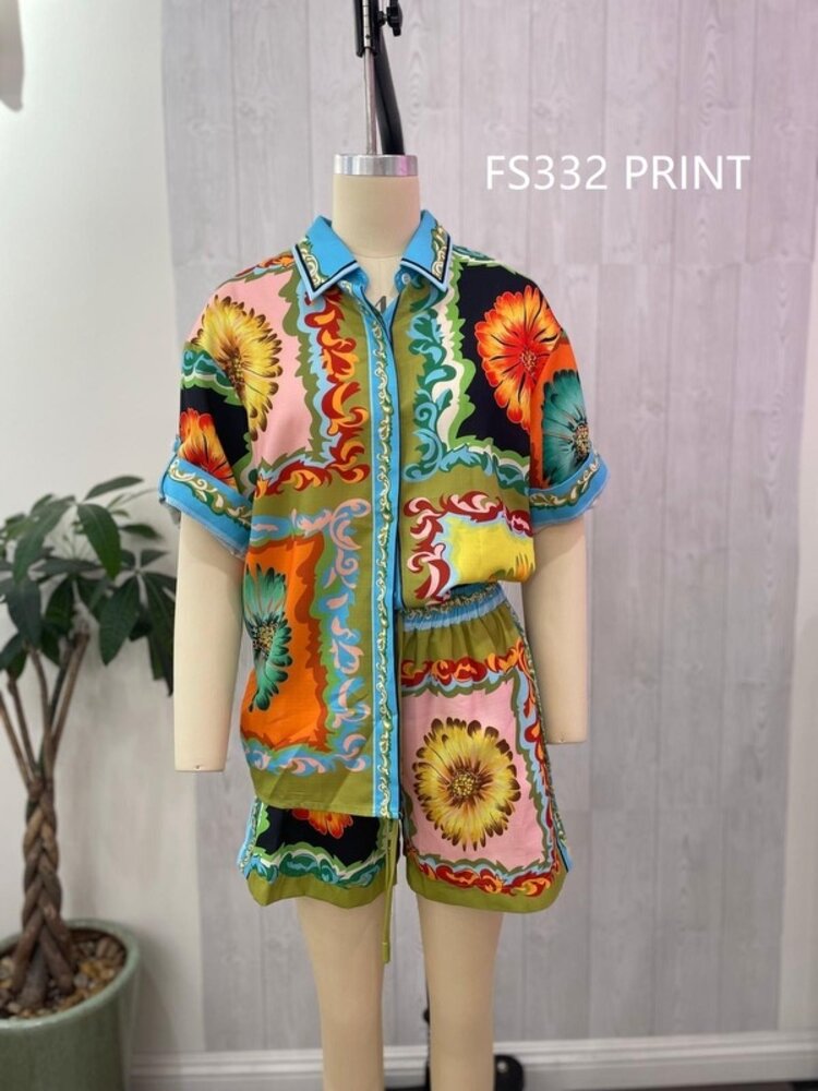 TFY Collection TFY Collection - Printed Green Shirt/Short SET