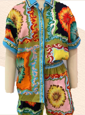 TFY Collection - Printed Green Shirt/Short SET