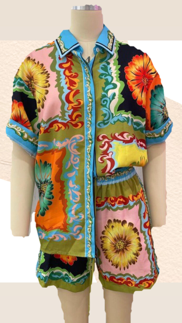 TFY Collection TFY Collection - Printed Green Shirt/Short SET