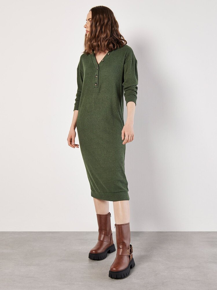 Apricot Apricot - Button Thru Ribbed Midi Dress
