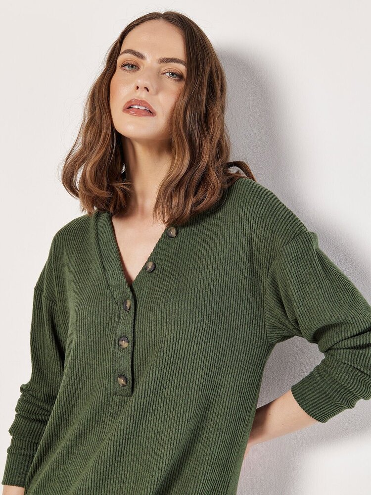 Apricot Apricot - Button Thru Ribbed Midi Dress