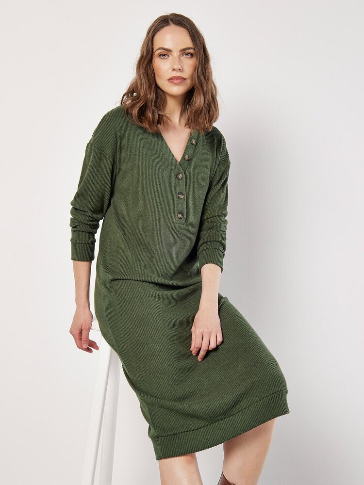 Apricot Apricot - Button Thru Ribbed Midi Dress