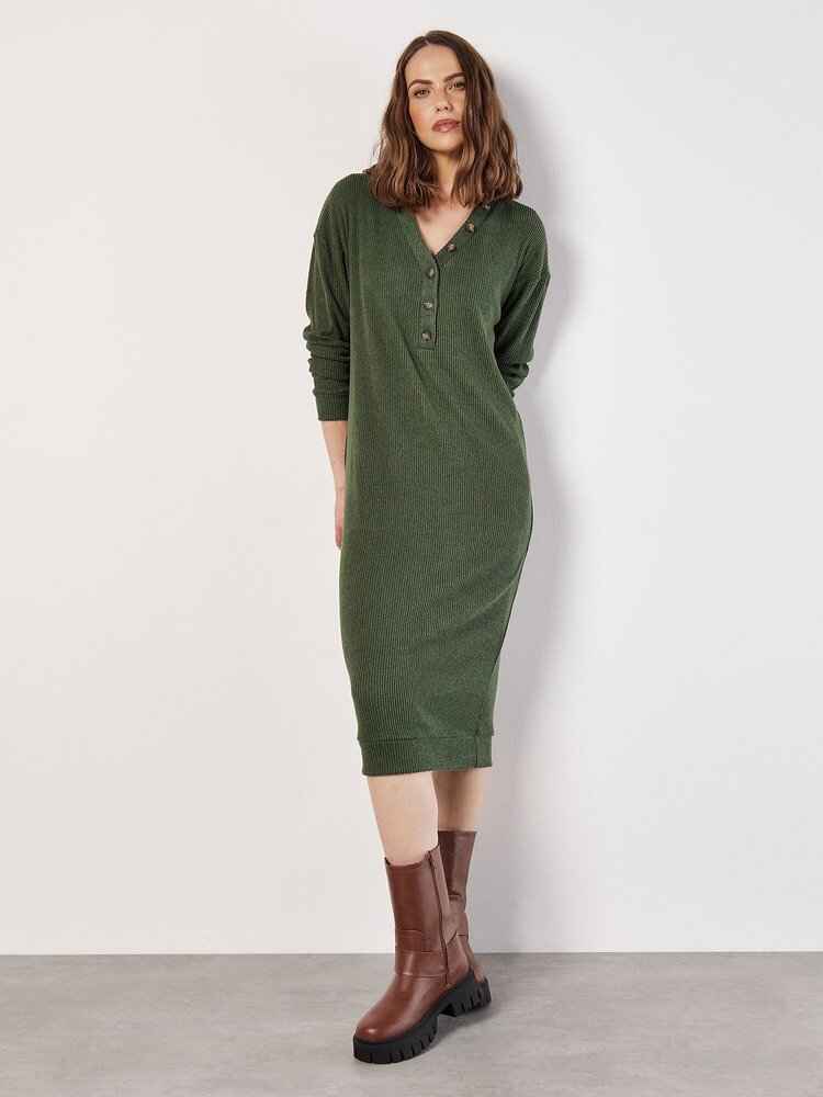 Apricot Apricot - Button Thru Ribbed Midi Dress