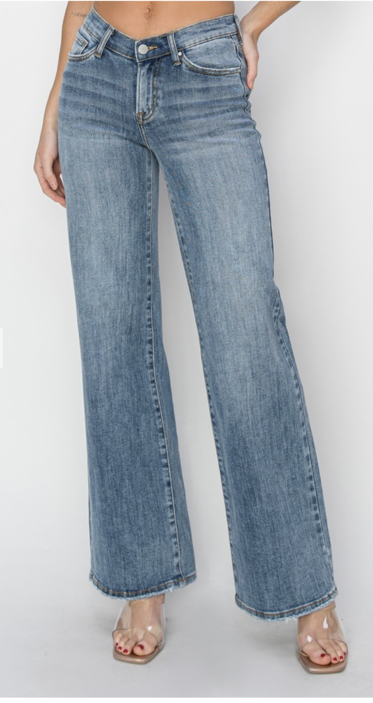 Risen Risen - 5276 Mid Rise Wide Leg Dip Front