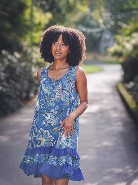 Papillon Papillon - Floral Crinkle Ruffle Hem Dress